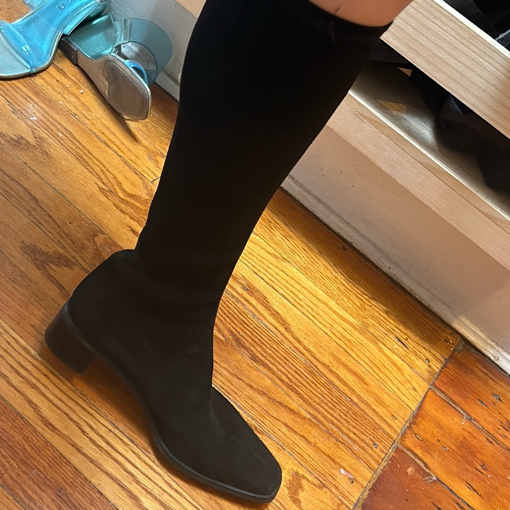 Stuart Weitzman Black Suede Square Toe Boots - Picture 4 of 7